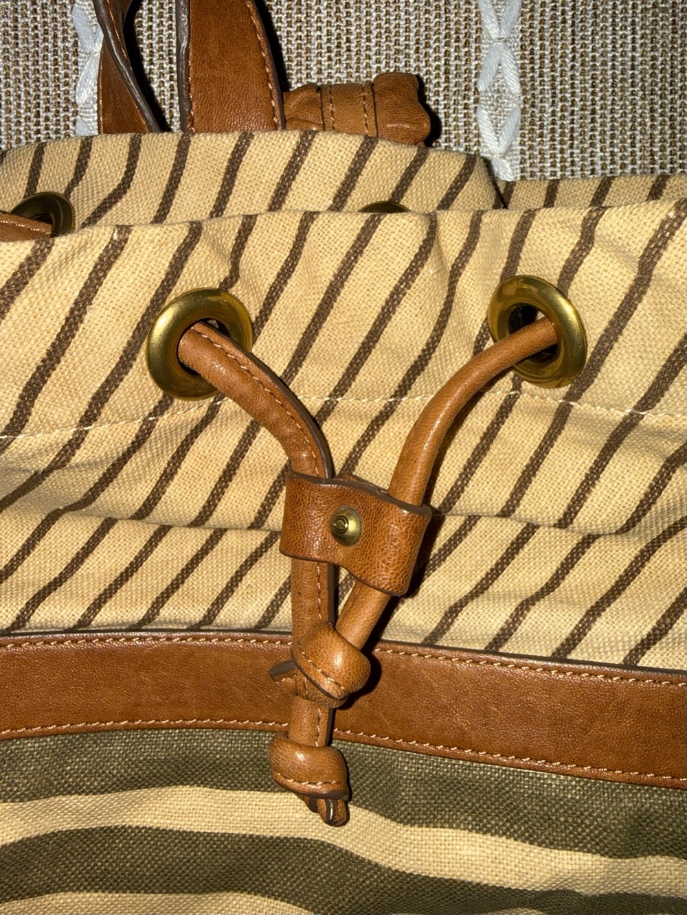 Vintage Cole Haan G Series Convertible Backpack Tote Bag Striped Canvas Leather - Picture 3 of 6